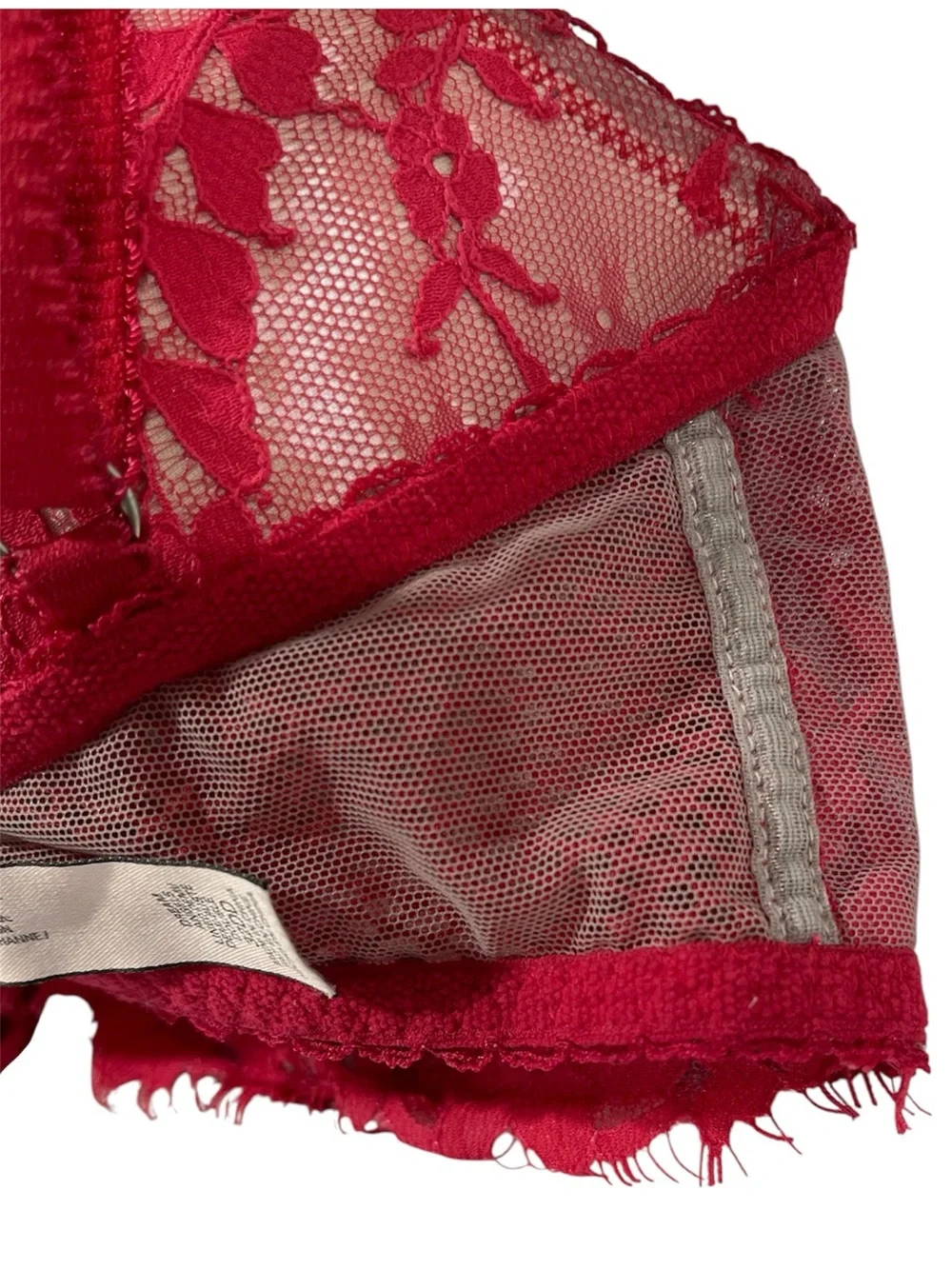 Victoria’s Secret Dream Angels Lined Demi Bra | Red Lace & Nude Mesh | 32DD